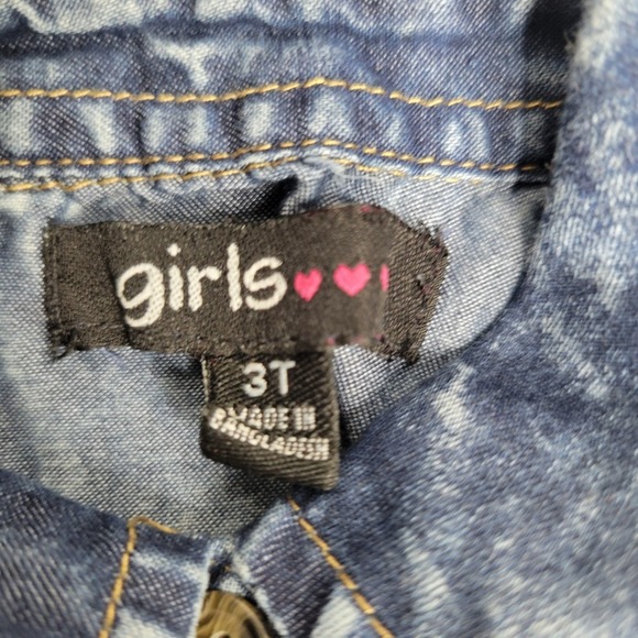 Girls Denim Acid Wash Romper w/Tiger &  Fierce Graphic - Picture 3 of 3